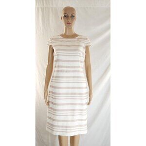 J Crew Ivory Pink Stripe Sheath Cap Sleeves Lined Career Dress Womens Size 8